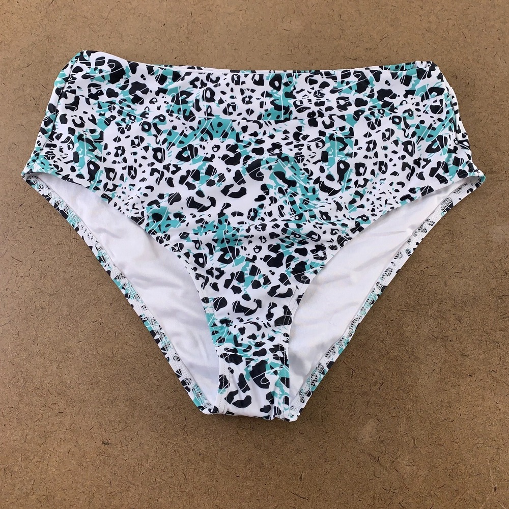 Avanova Women's Size Large Green Leopard Print High Waisted Bikini Bottom New